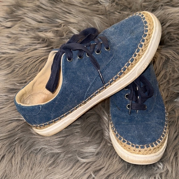 EUC Ugg Eyan II Canvas Sneaker Blue Denim Espadrille Trim Size 6.5 - Picture 3 of 13